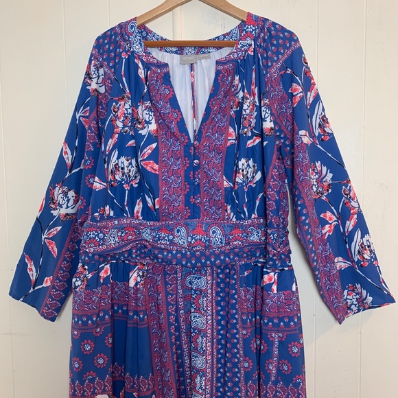 eShakti Custom Blue & Pink Floral Long Sleeve Maxi - Picture 6 of 8